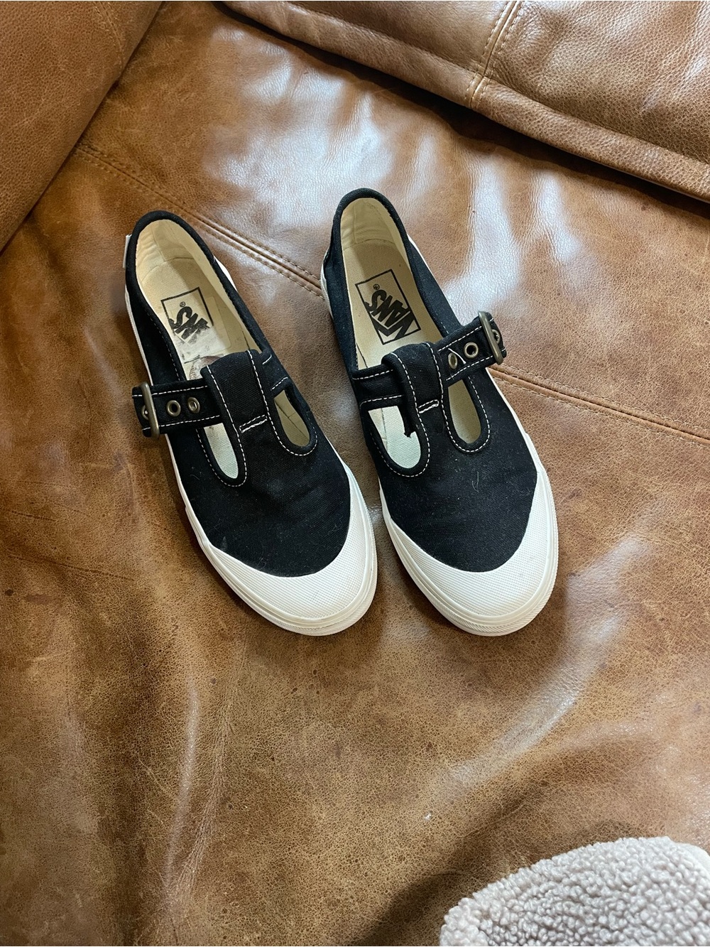 Vans woman’s Black Canvas Mary Jane Sneakers with White Toe